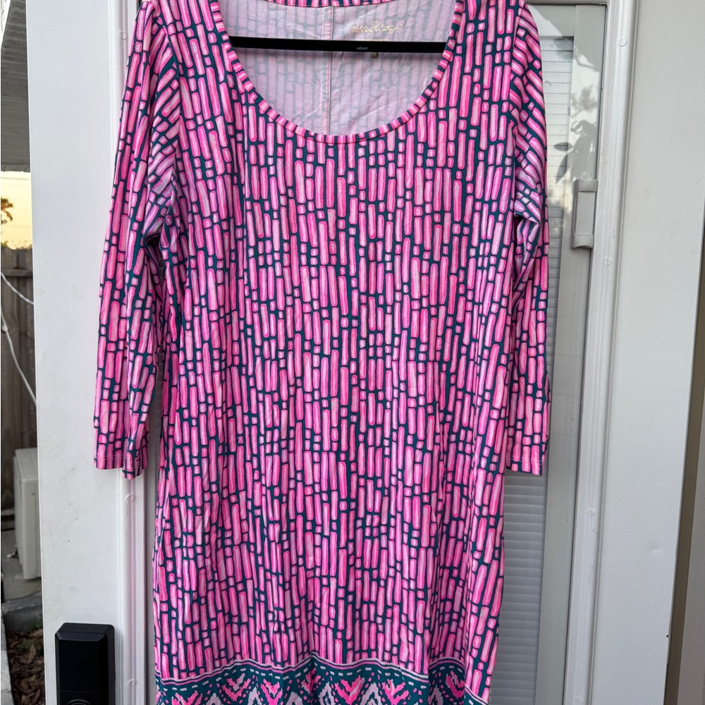Lilly Pulitzer Pink and Blue Sheath Dress with Scoop Neck